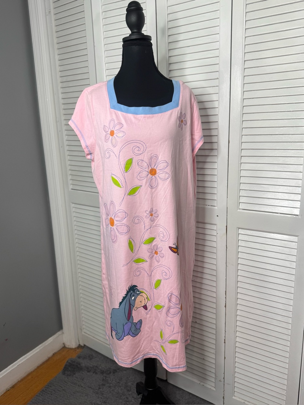 Disney Women Pink Eeyore Floral Cozy Embroidered Nightgown Cottagecore Xl